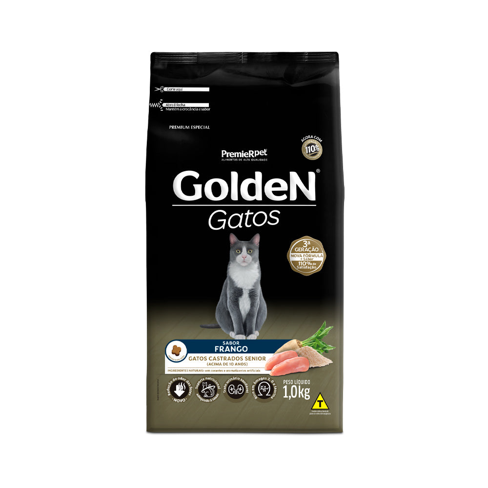RAÇÃO GOLDEN GATOS SÊNIOR CASTRADOS SABOR FRANGO