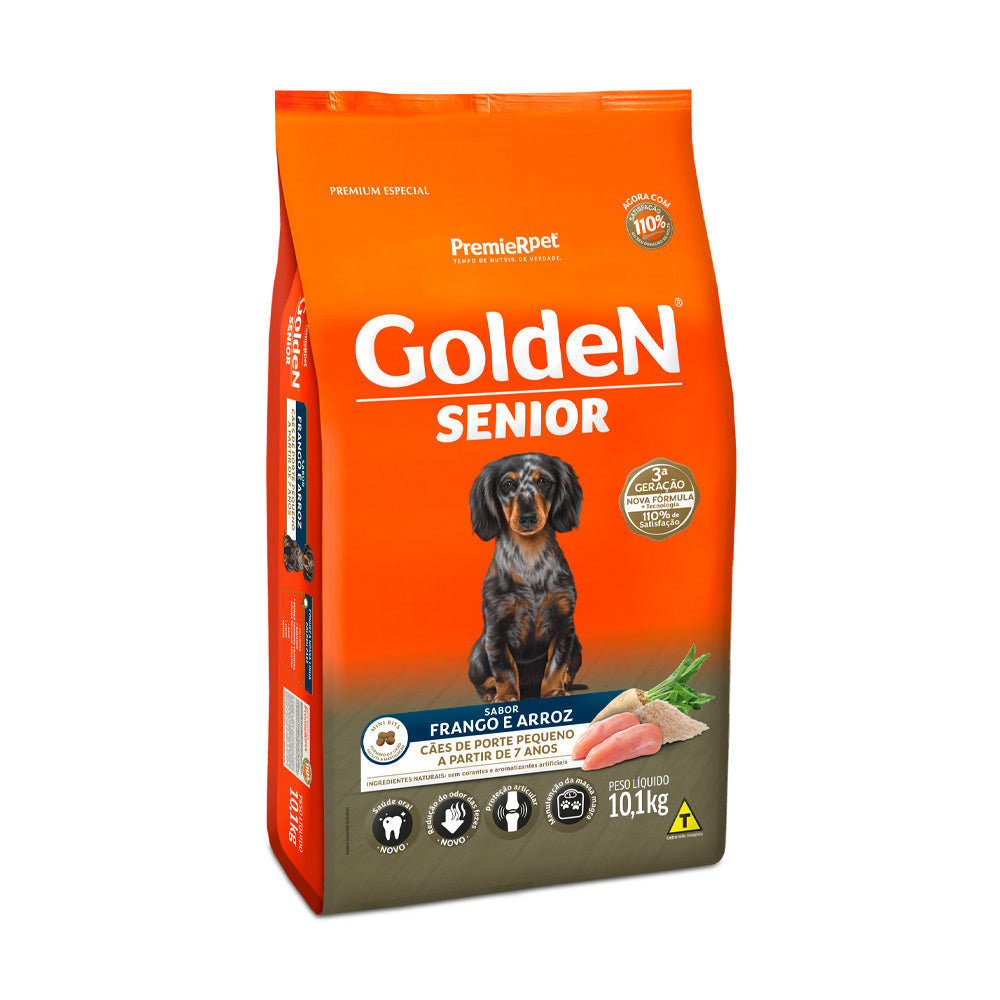 RAÇÃO GOLDEN MINI BITS PARA CÃES SENIOR DE PORTE PEQUENO SABOR FRANGO E ARROZ