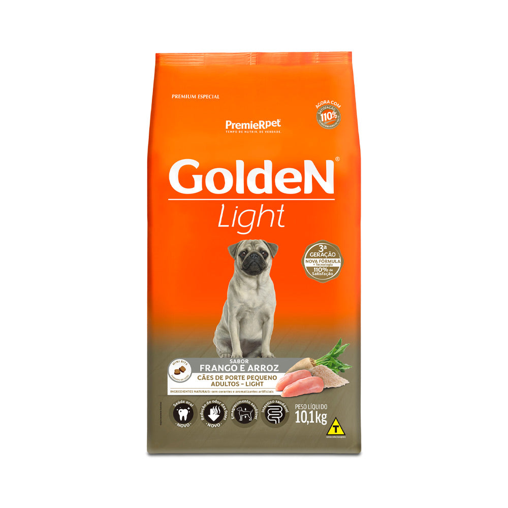 RAÇÃO GOLDEN  LIGHT MINI BITS PARA CÃES ADULTOS DE PORTE PEQUENO SABOR FRANGO E ARROZ