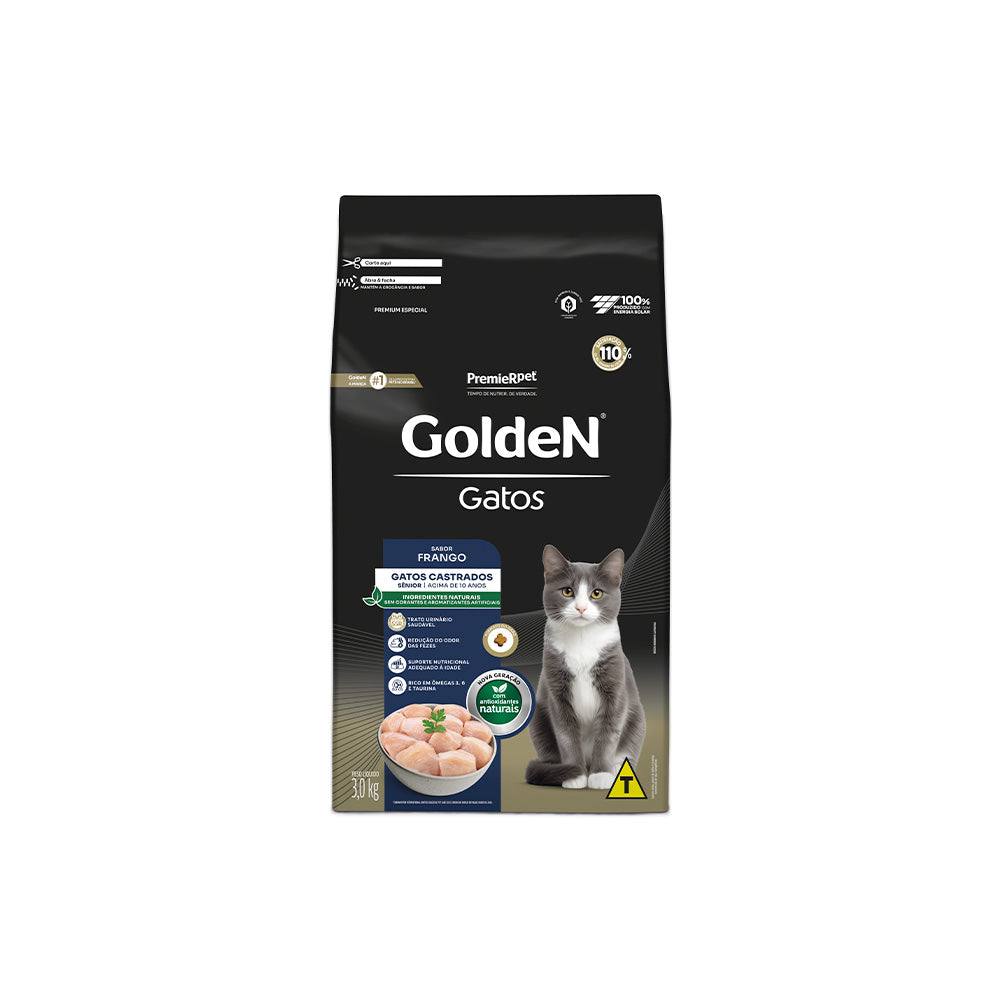 RAÇÃO GOLDEN GATOS SÊNIOR CASTRADOS SABOR FRANGO