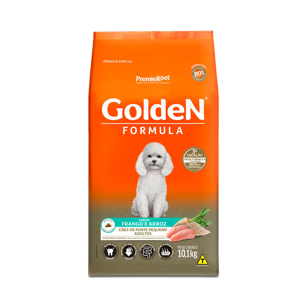 RAÇÃO GOLDEN CÃES ADULTOS DE PORTE PEQUENO SABOR FRANGO E ARROZ