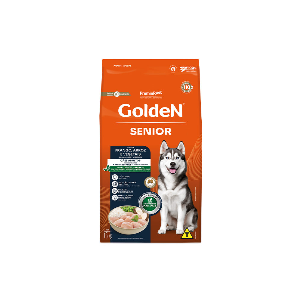 RAÇÃO GOLDEN FÓRMULA PARA CÃES SENIOR SABOR FRANGO E ARROZ - 15KG