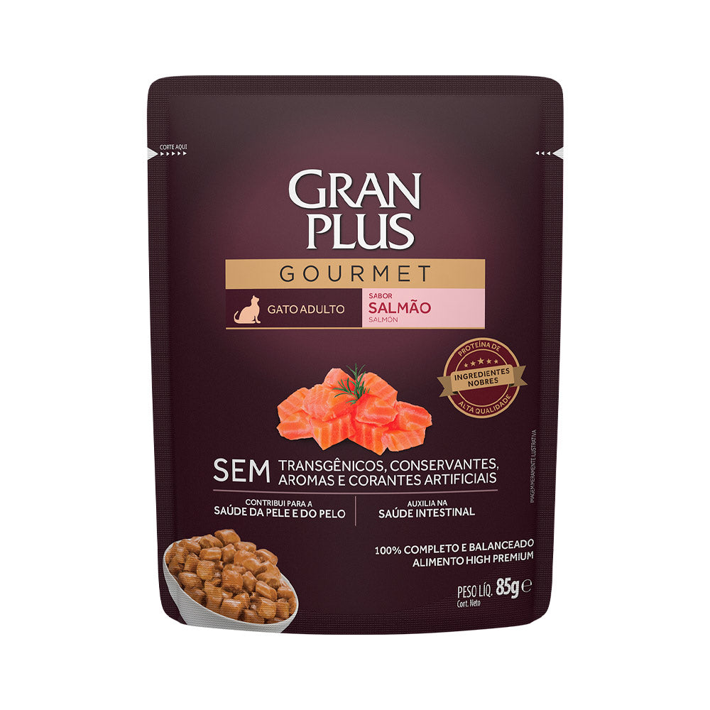 RAÇÃO ÚMIDA GRANPLUS GOURMET SACHÊ PARA GATOS ADULTOS SABOR SALMÃO - 85G