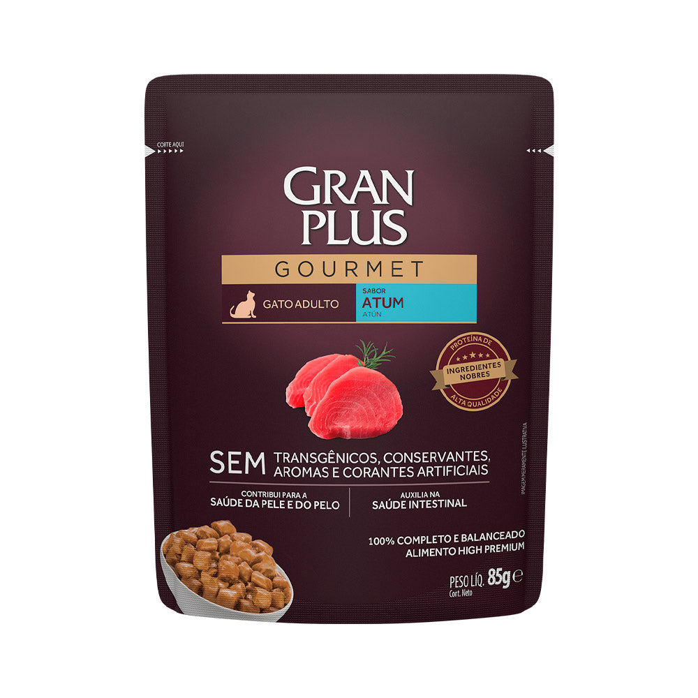 RAÇÃO ÚMIDA GRANPLUS GOURMET SACHÊ PARA GATOS ADULTOS SABOR ATUM - 85G