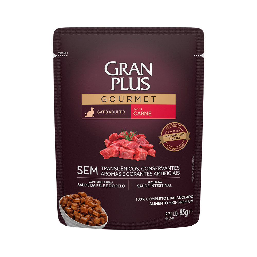 RAÇÃO ÚMIDA GRANPLUS GOURMET SACHÊ PARA GATOS ADULTOS SABOR CARNE - 85G