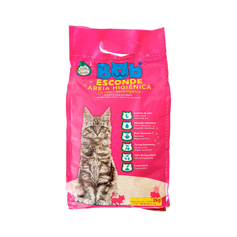 Areia Higiênica para Gatos Biodegradável Mandioca Bob Esconde