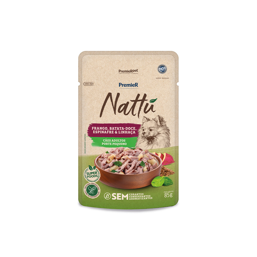PREMIER NATTU BITES 60G - SABOR FRANGO, BATATA-DOCE, BROCOLIS E CRANBERY