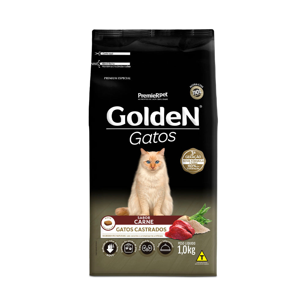 RAÇÃO GOLDEN GATOS CASTRADOS SABOR CARNE