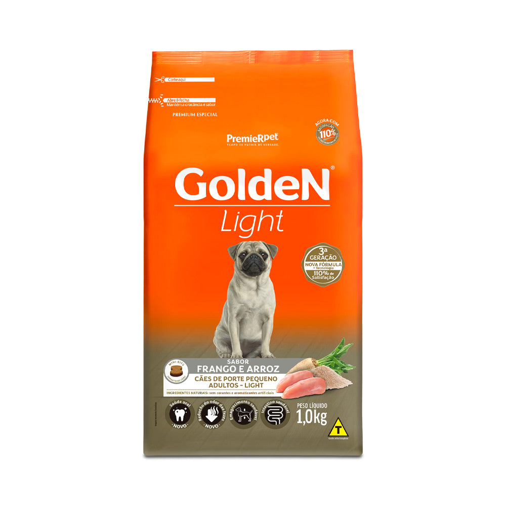 RAÇÃO GOLDEN  LIGHT MINI BITS PARA CÃES ADULTOS DE PORTE PEQUENO SABOR FRANGO E ARROZ