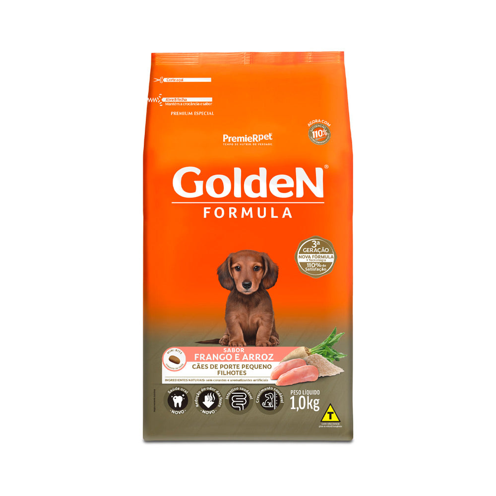 RAÇÃO GOLDEN MINI BITS PARA CÃES FILHOTES DE PORTE PEQUENO SABOR FRANGO E ARROZ