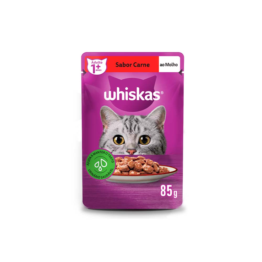 SACHE WHISKAS ADULTO SABOR CARNE AO MOLHO 85G