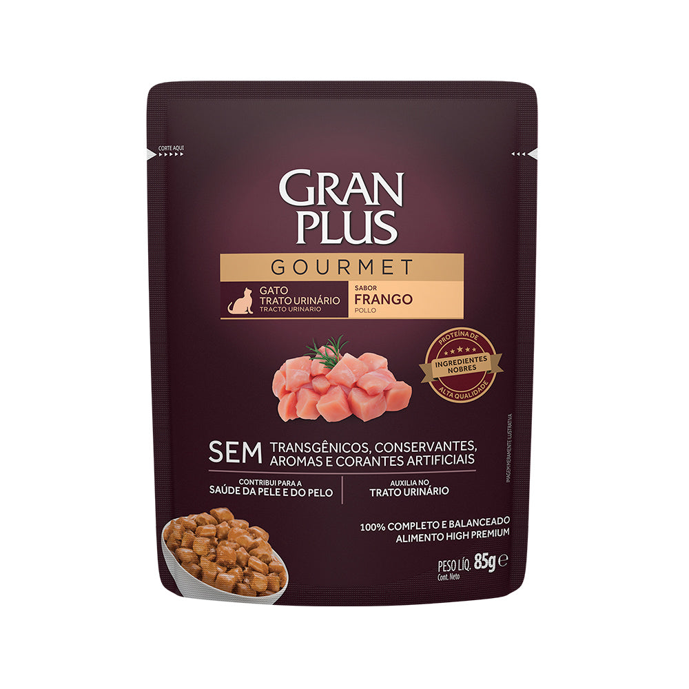 RAÇÃO ÚMIDA GRANPLUS GOURMET SACHÊ PARA GATOS ADULTOS TRATO URINÁRIO SABOR FRANGO - 85G