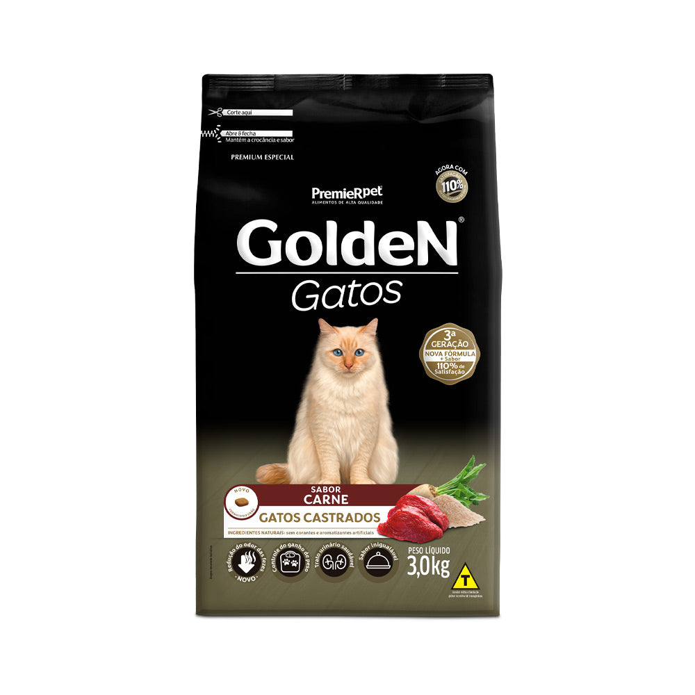 RAÇÃO GOLDEN GATOS CASTRADOS SABOR CARNE