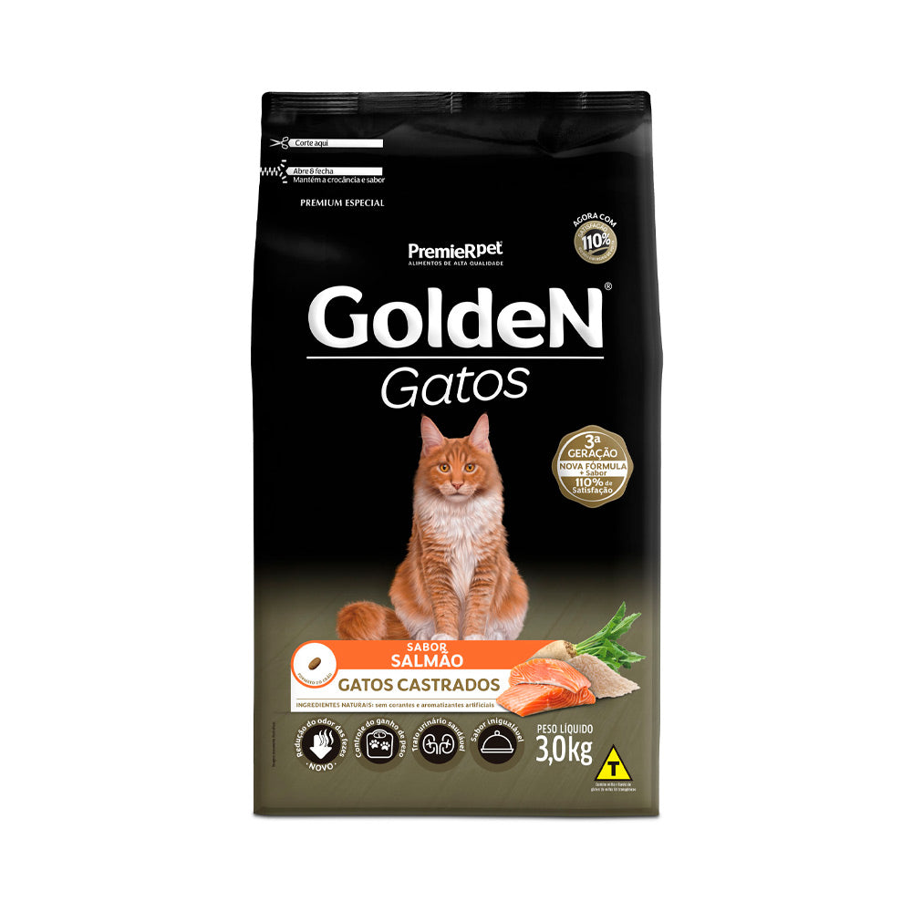 RAÇÃO GOLDEN GATOS CASTRADOS SALMÃO