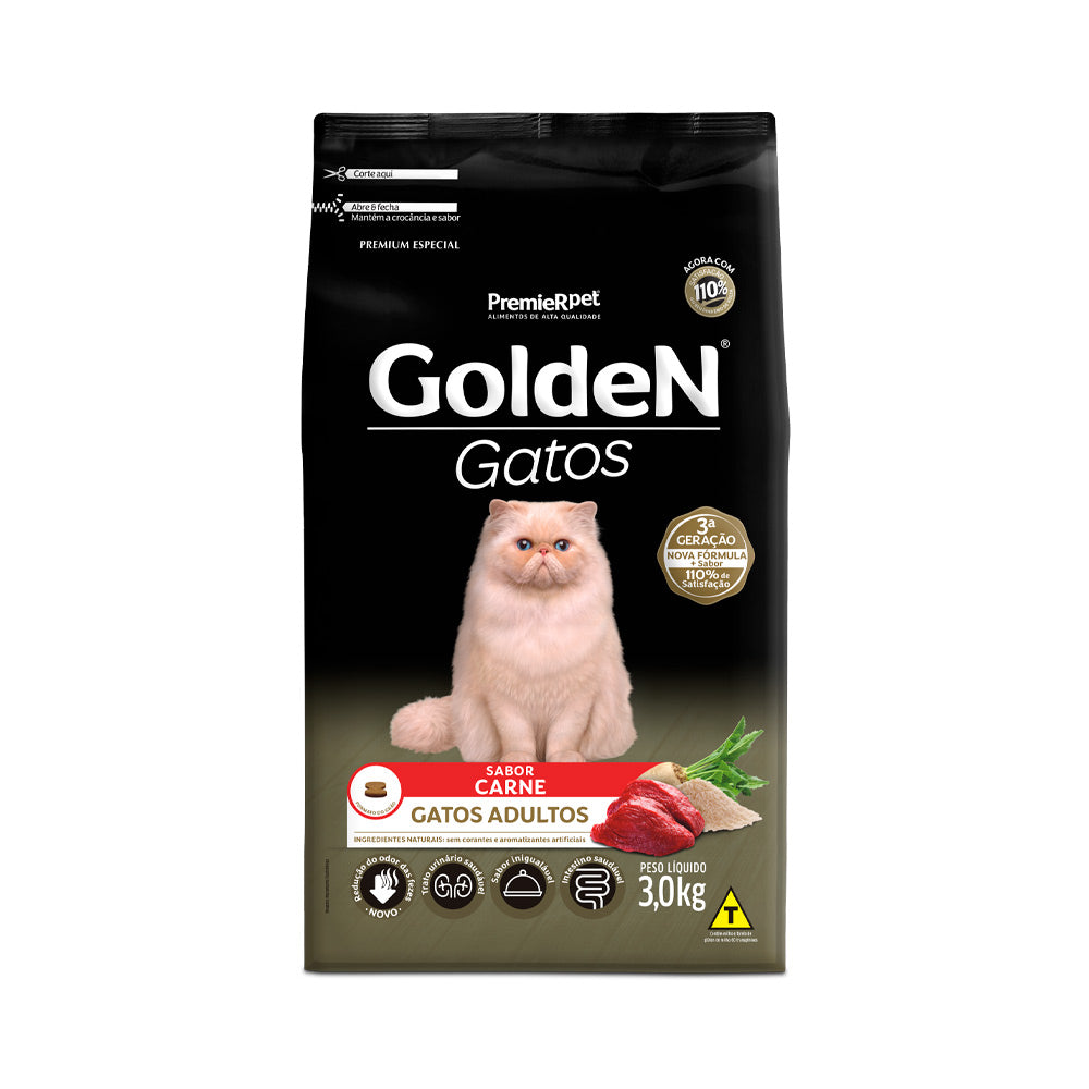 RAÇÃO GOLDEN GATOS ADULTOS SABOR CARNE