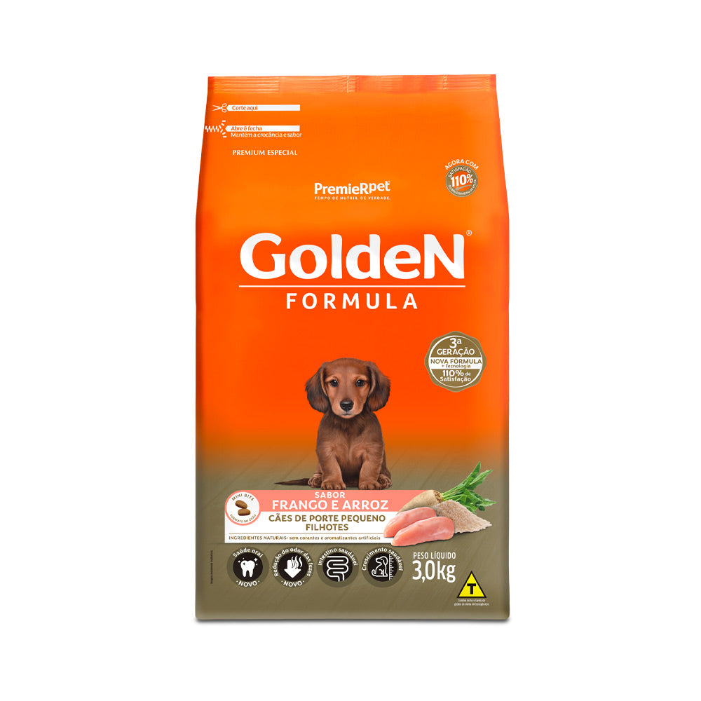 RAÇÃO GOLDEN MINI BITS PARA CÃES FILHOTES DE PORTE PEQUENO SABOR FRANGO E ARROZ