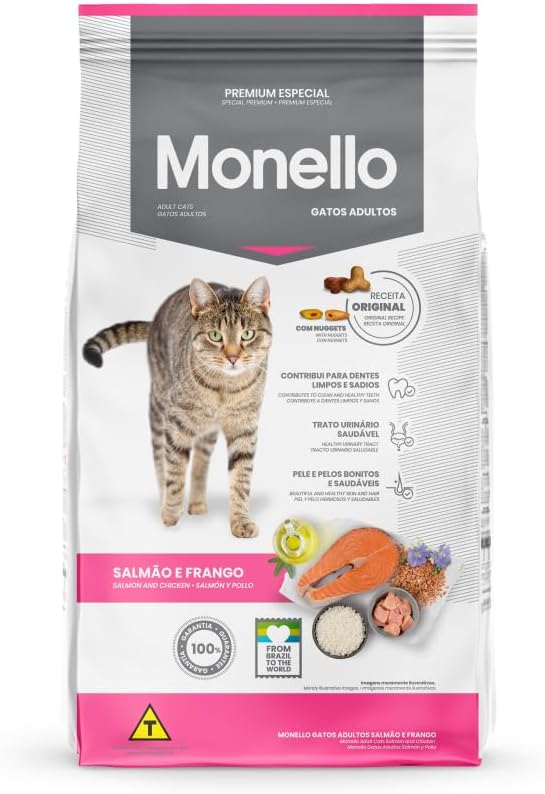 RAÇÃO MONELLO PARA GATOS ADULTOS SABOR SALMÃO FRANGO 10,1KG