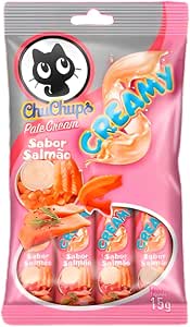 PETISCO PARA GATOS CHUCHUPS CREAM CREAMY TUBOS DE SEM CORANTES SABORES SALMÃO 15G