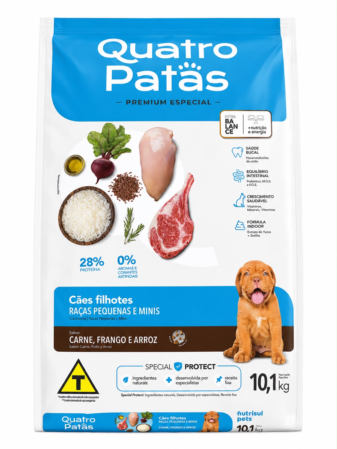 RAÇÃO QUATRO PATAS PREMIUM ESPECIAL FILHOTE CARNE FRANGO E ARROZ 10,1KG
