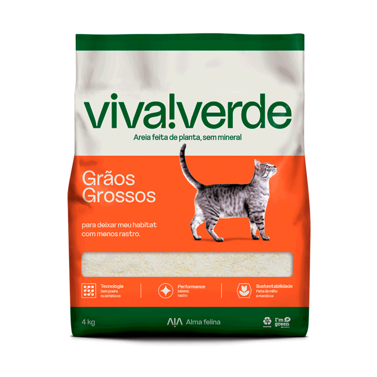 Areia Higiênica Biodegradável Milho e Mandioca Grãos Grossos Viva Verde 4 kg