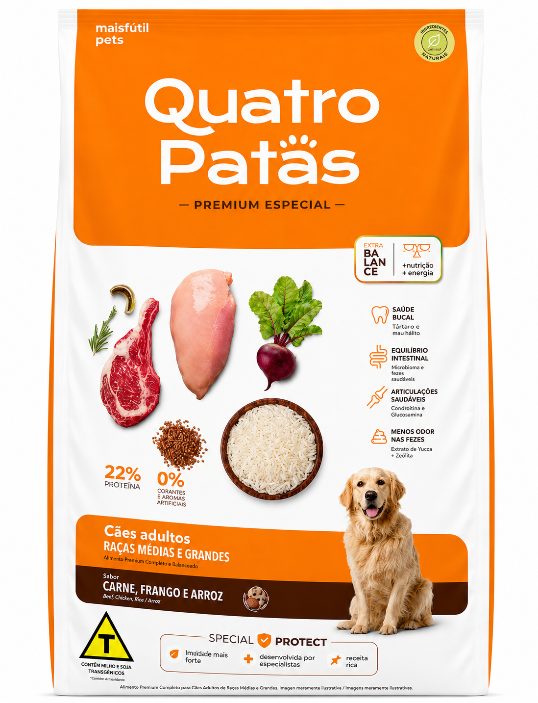 RAÇÃO QUATRO PATAS PREMIUM RAÇAS MÉDIAS E GRANDES