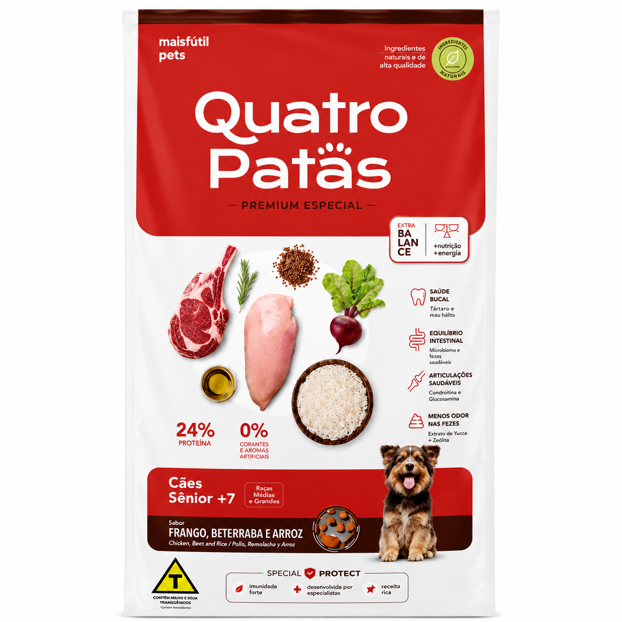 RAÇÃO QUATRO PATAS PREMIUM SÊNIOR FRANGO BETERRABA E ARROZ 10,1KG