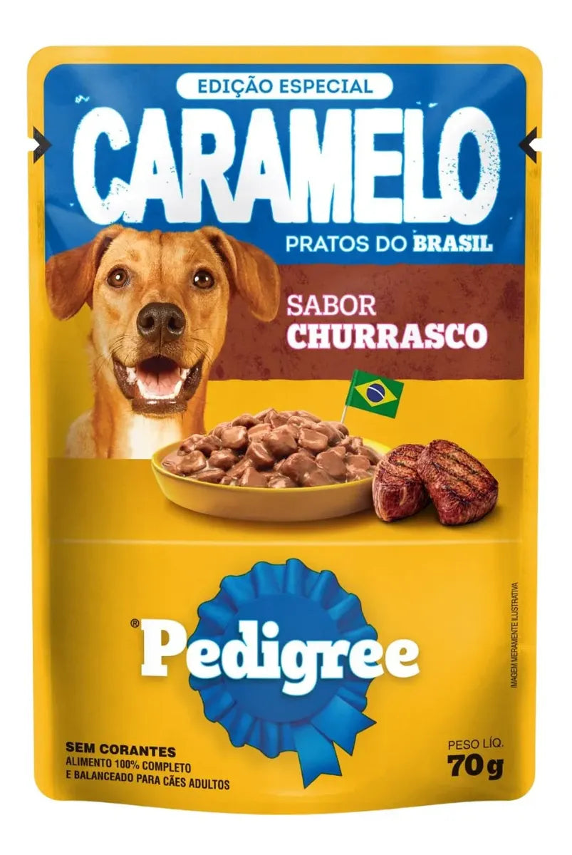 RAÇÃO ÚMIDA PEDIGREE CARAMELO SACHÊ CÃES CHURRASCO 70G