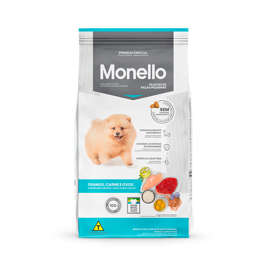RAÇÃO MONELLO CÃO FILHOTE RAÇAS PEQUENAS CARNE E FRANGO 10,1KG