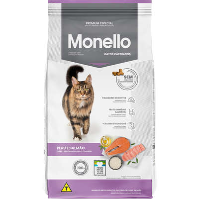RAÇÃO MONELLO PARA GATOS CASTRADOS SAB PERU E SALMAO 10,1KG