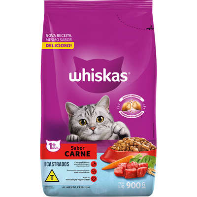 RAÇÃO WHISKAS CARNE PARA GATOS ADULTOS CASTRADOS