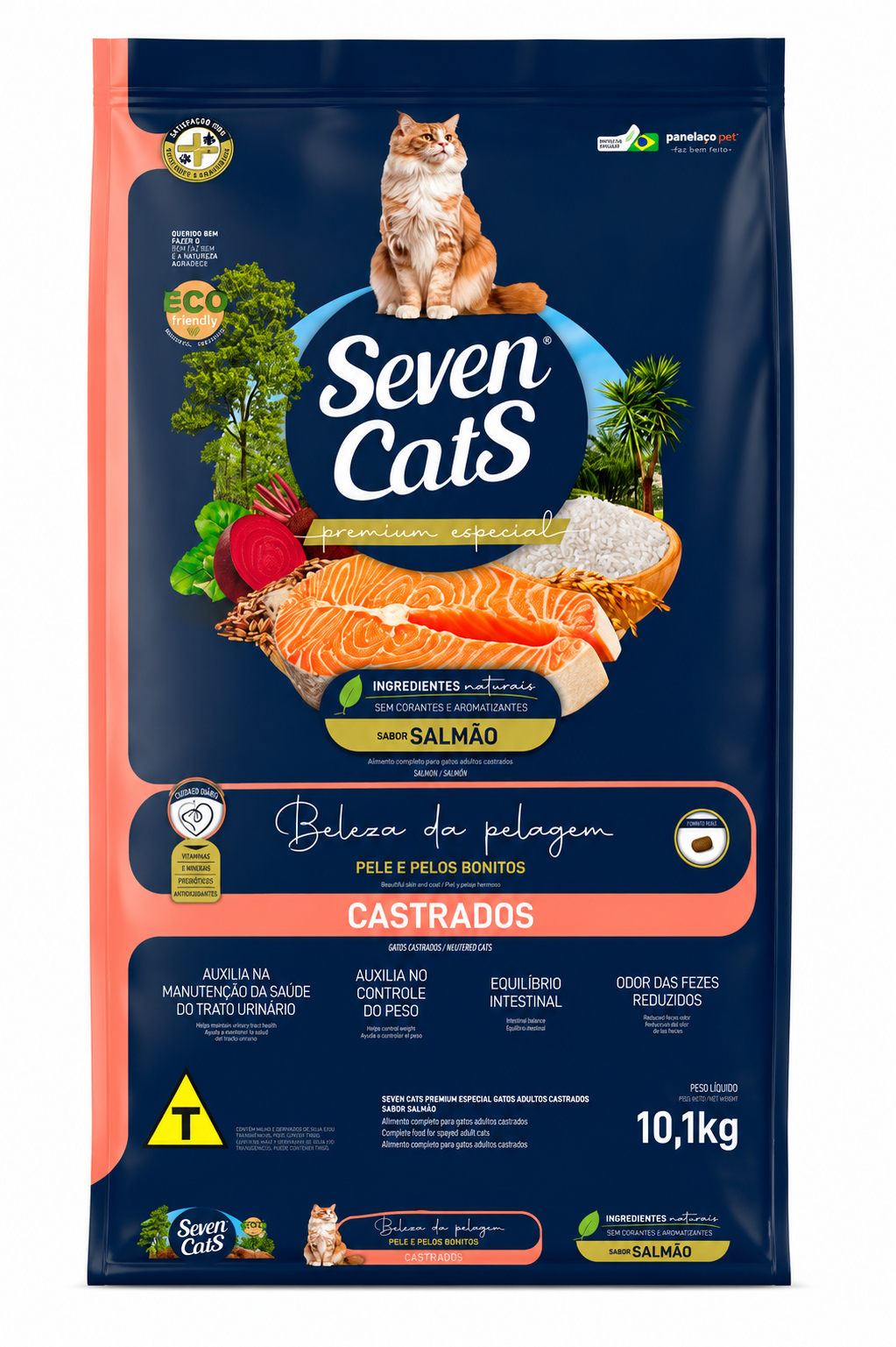 RAÇÃO SEVEN CATS PARA GATOS CASTRADOS SABOR SALMÃO 10,1KG