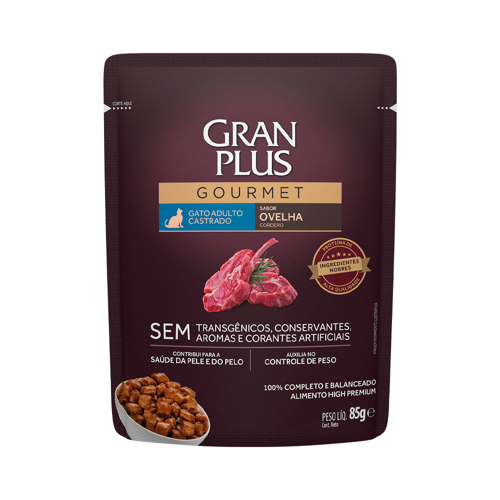 RAÇÃO ÚMIDA GRANPLUS GOURMET SACHÊ PARA GATOS CASTRADOS SABOR OVELHA - 85G