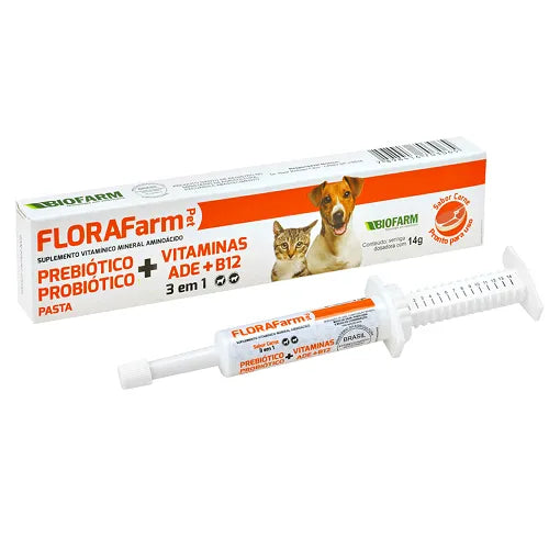 FLORAFARM 3 EM 1 PROBIÓTICOS PREBIÓTICOS VITAMINAS CÃES E GATOS