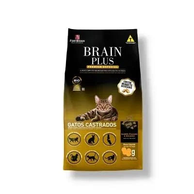 RAÇÃO BRAIN PLUS PREMIUM GATOS CASTRADOS FRANGO E SALMÃO 10,1KG