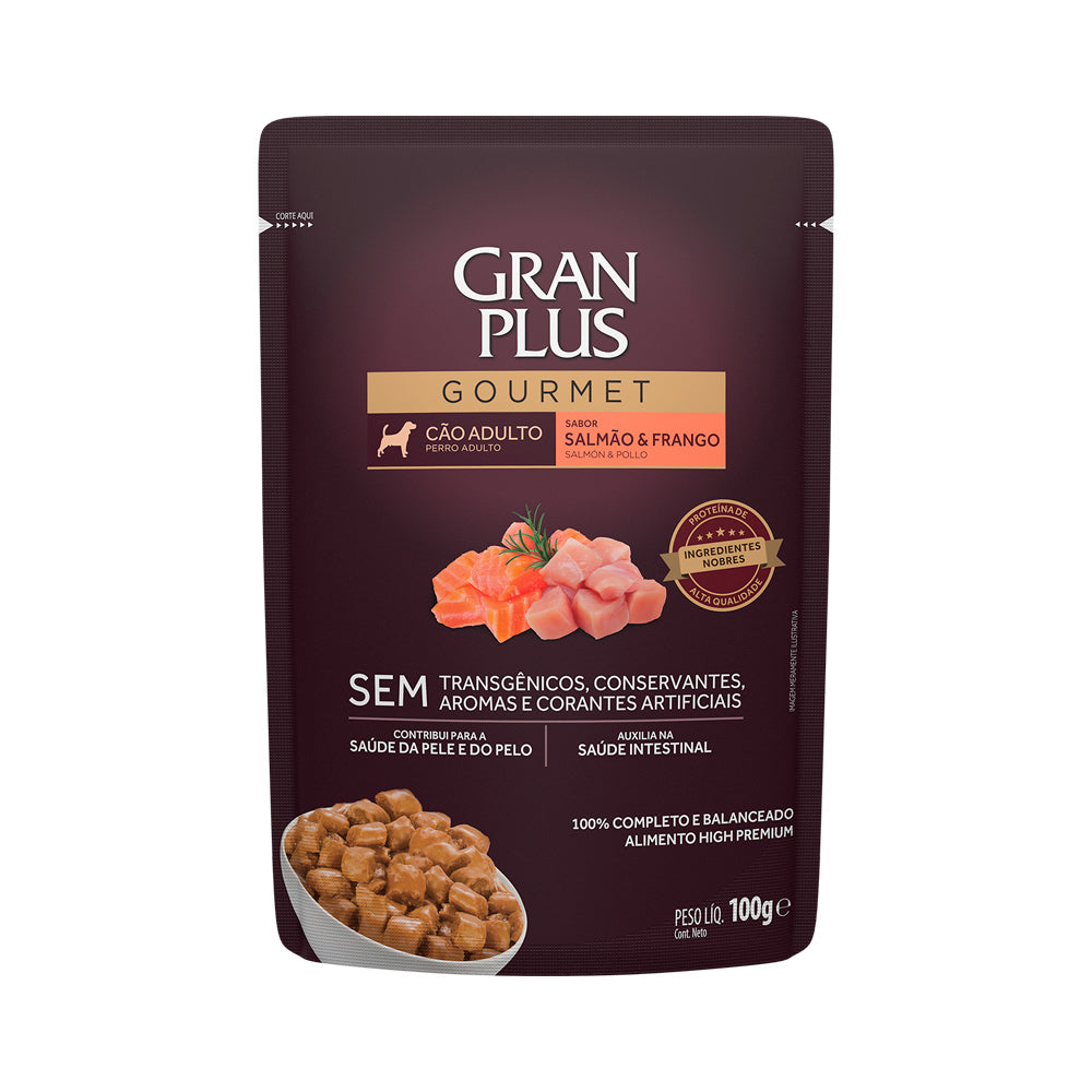 SACHE GRAN PLUS GOURMET CÃO ADULTO SABOR SALMÃO E FRANGO 85G