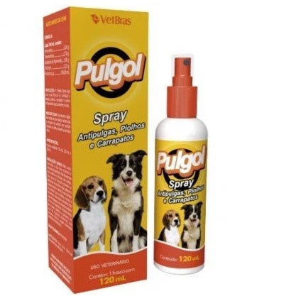 PULGOL SPRAY ANTIPULGAS PIOLHOS E CARRAPATOS PARA CÃES 120ML