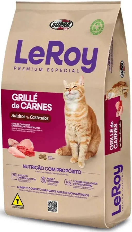 RAÇÃO LEROY SABOR GRILE DE CARNE PARA GATOS CASTRADOS 10,1KG
