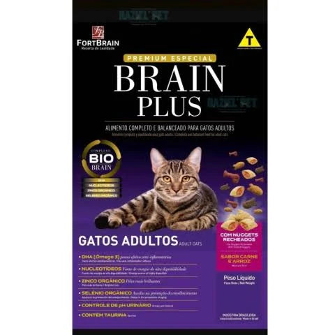 RAÇÃO BRAIN PLUS GATO ADULTO PRIME CARNE E ARROZ 10,1KG