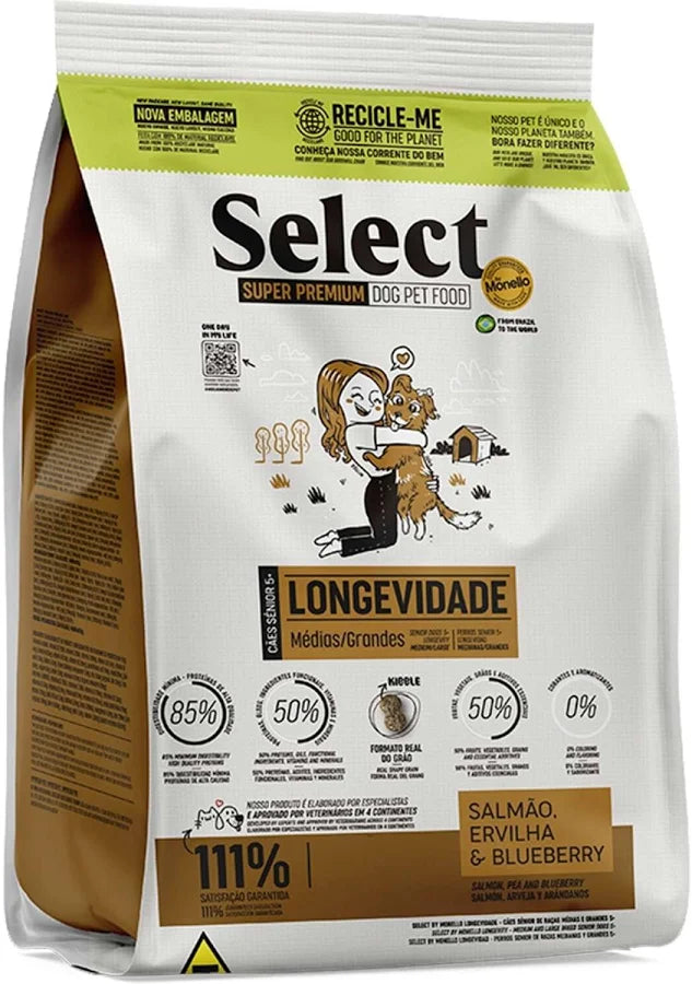 RAÇÃO SELECT LONGEVIDADE CÃO PORQUE MEDIO E GRANDE 2KG